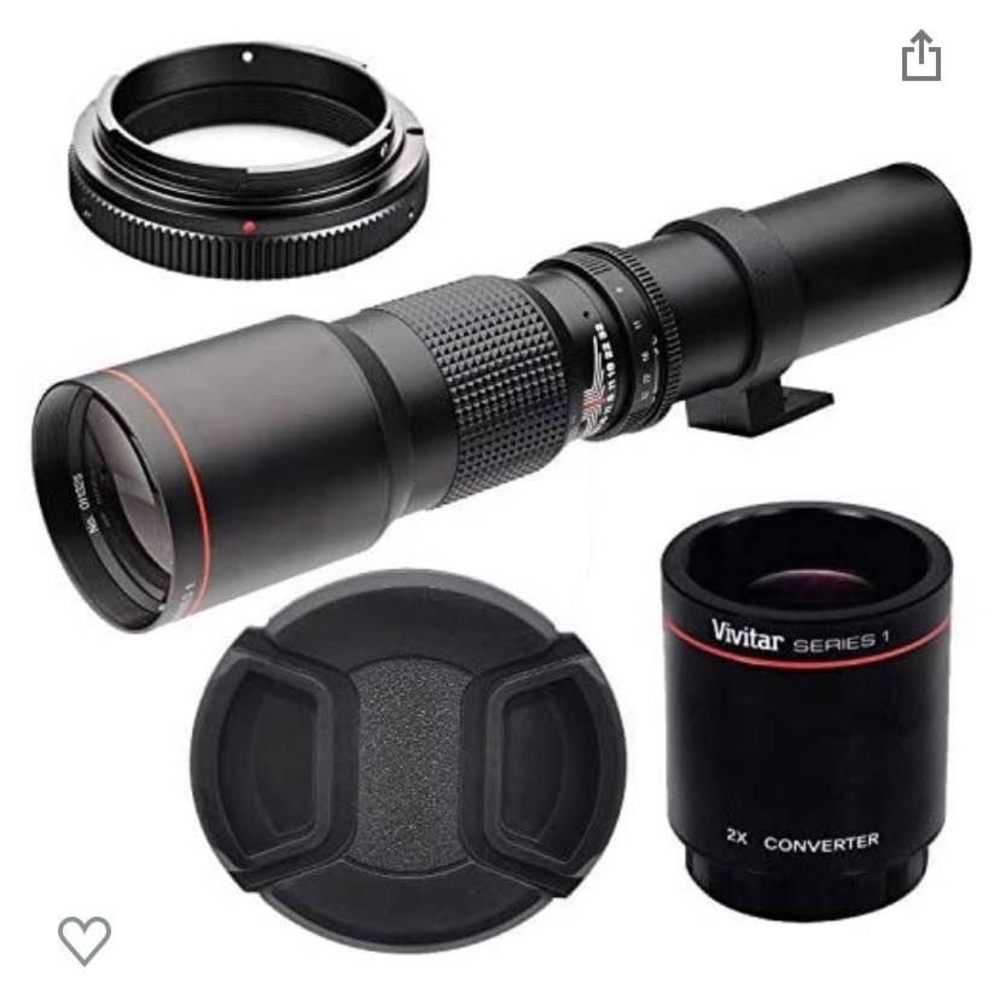 High-Power 500mm/1000mm f/8 Manual Telephoto Lens for Canon